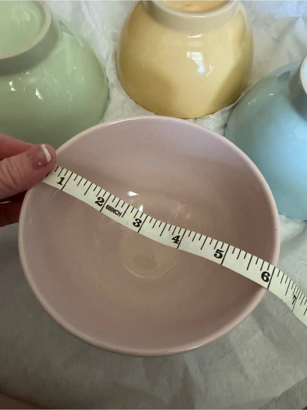 Set of 4 Pastel Ceramic Footed Bowls - Pink Blue Green Yellow 5.5
